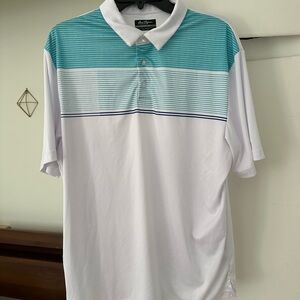 Ben Hogan Men's Large White Polo with Teal Stripe Golf Shirt